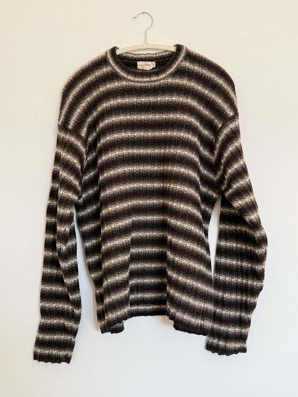J.Crew 100% Wool Brown Striped Crewneck Sweater Size XLT